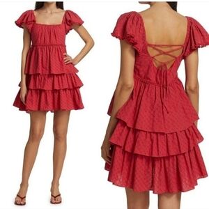Cinq À Sept Marcia Tiered Mini Dress In Grapefruit Size 8 NWT